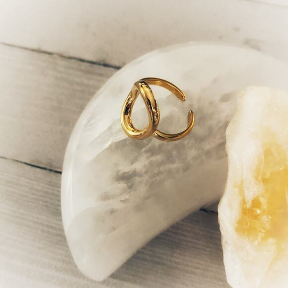 Gold Oval Open Ring-Adjustable Stainless Ring - Picture 4 of 6